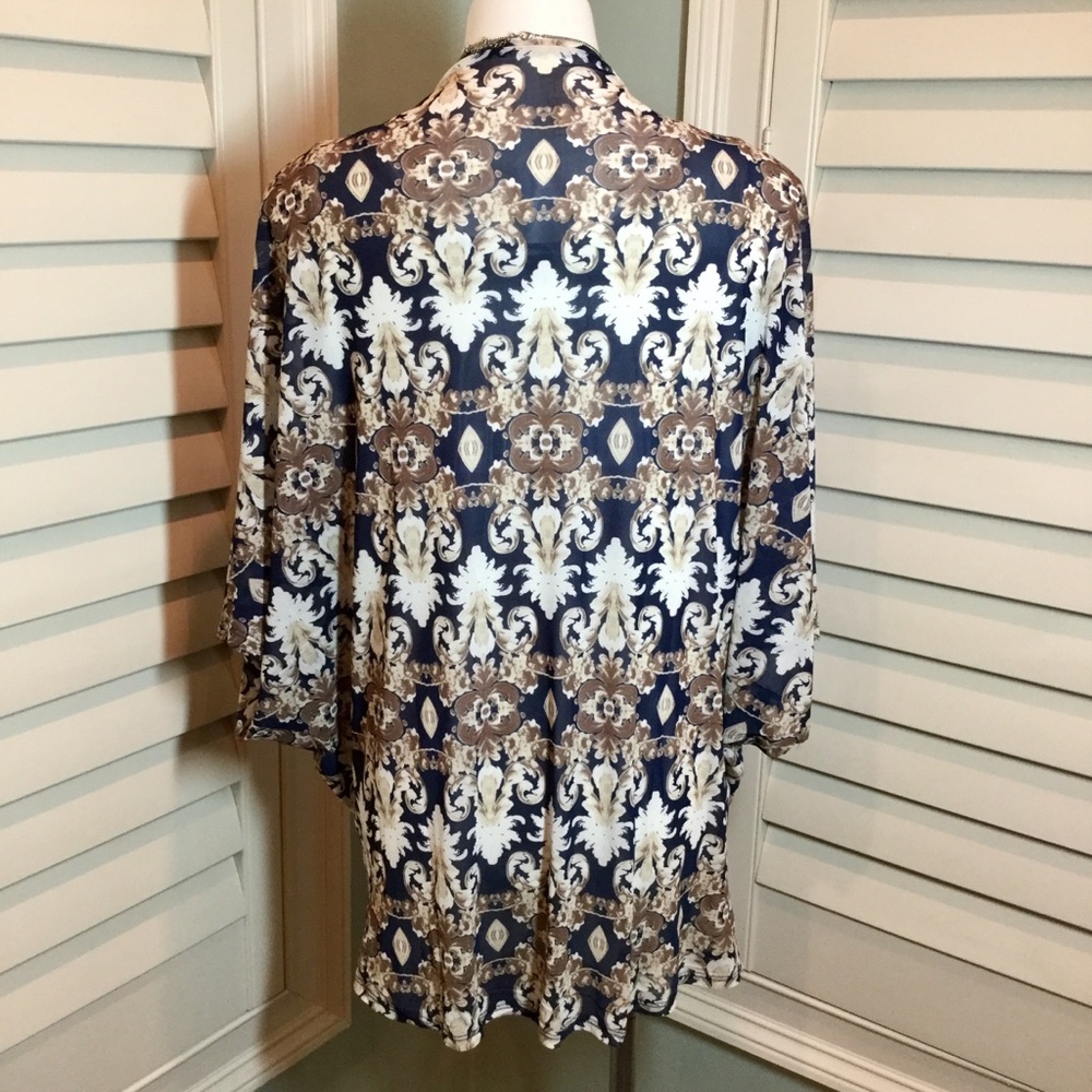 Navy Mesh Scroll Print Kimono Cardigan - Picture 5 of 8